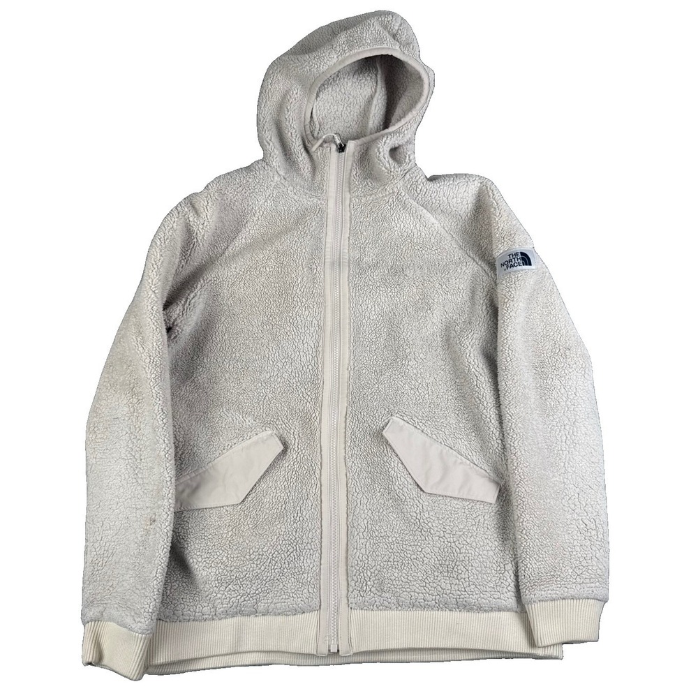 The North Face Sherpa Fleece Jacket Womens M Cream Hooded Full Zip NF0A3MEK
